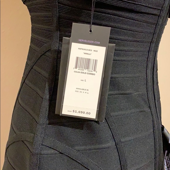 NWT Herve Leger “Amalli” Gold Black Bandage Dress - Picture 5 of 8
